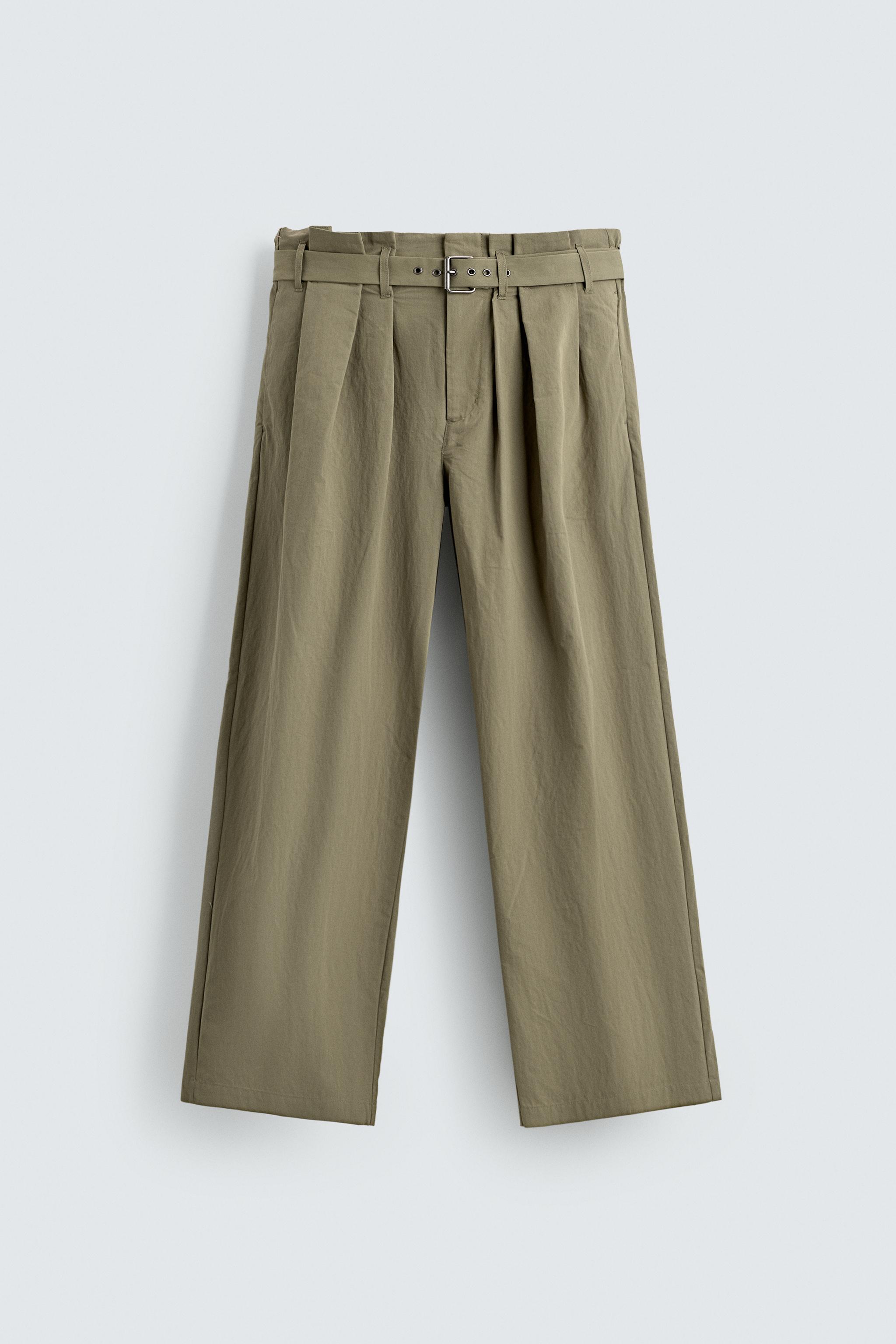 BELTED PLEATED WIDE FIT PANTS