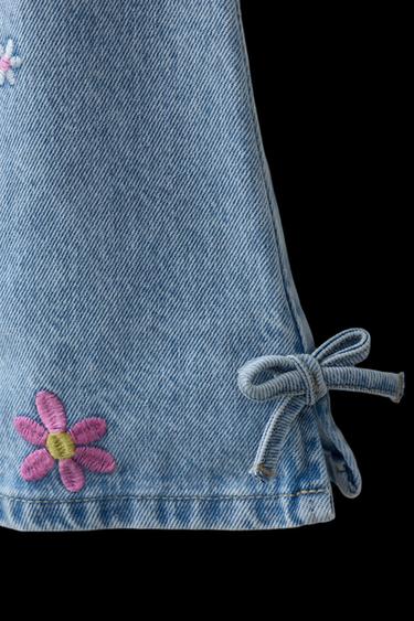 VESTIDO DENIM FLORES BORDADAS - Azul de Zara