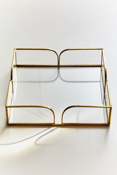 GLAZEN SERVETHOUDER MET METALEN RAND - Goudkleurig van Zara