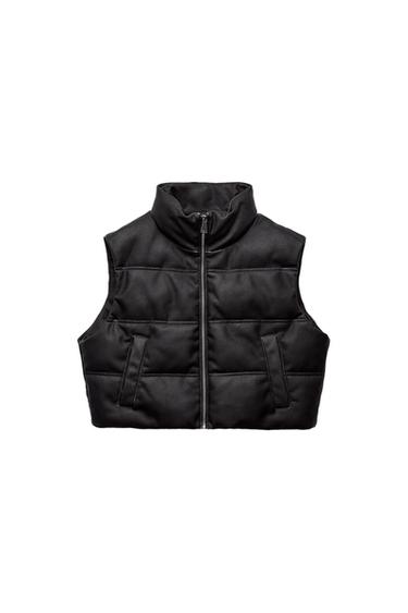 LEATHER EFFECT SHORT PUFFER GILET