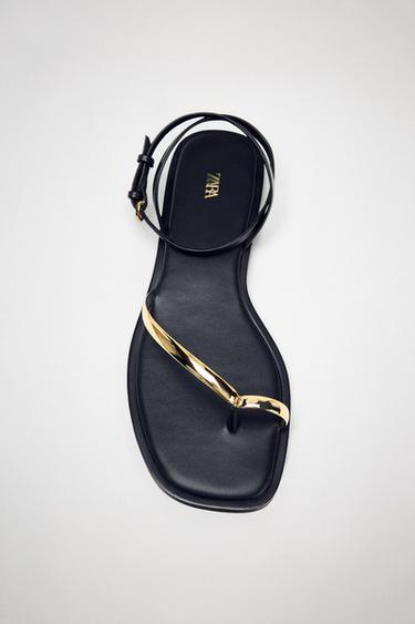 METALLIC-EFFECT STRAP SANDALS - Black by Zara