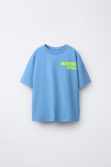 CAMISETA TEXTO FLÚOR - Azul de Zara