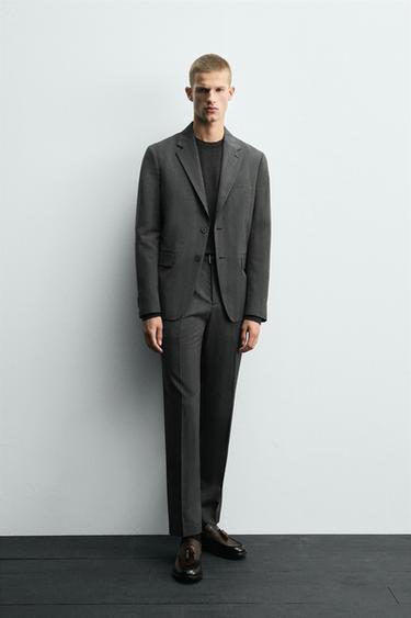 Zara HERRINGBONE SUIT BLAZER - Anthracite Gray