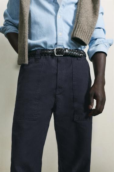 Zara WASHED STRAIGHT FIT PANTS - Navy blue