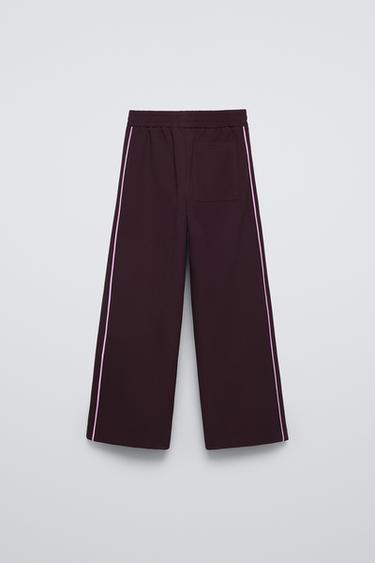 CONTRAST WIDE-LEG TROUSERS - Burgundy by Zara - Image 1