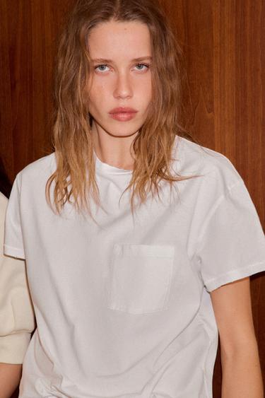 T-SHIRT OVERSIZE À POCHE - Blanc de Zara - Image 3