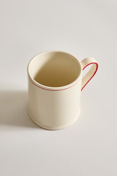STONEWARE MUG WITH CHRISTMAS MOTIF - White / Red by Zara - Image 1