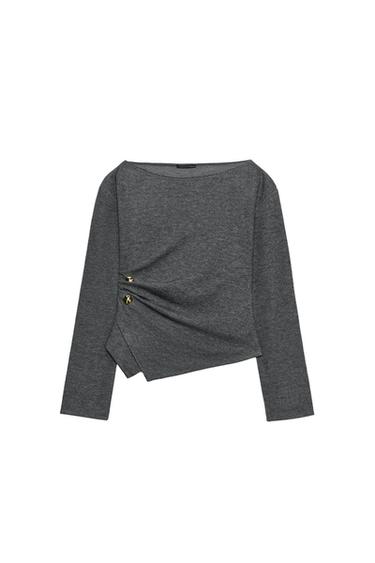SOFT BROOCH TOP - Dark grey by Zara