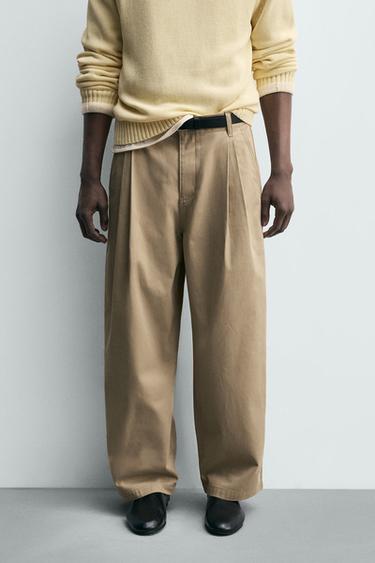 PANTALON CHINO COUPE LARGE - Marron clair de Zara