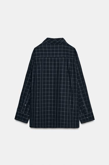 CHEMISE EN POPELINE À CARREAUX AVEC FOULARD - Bleu / Bleu marine de Zara - Image 8