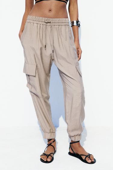 PANTALON CARGO TAILLE ÉLASTIQUE - Sable de Zara