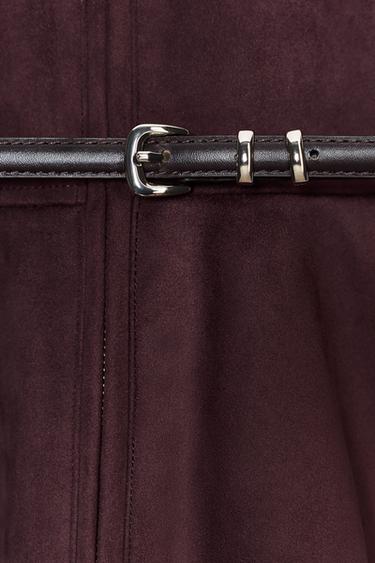 BELTED FAUX SUEDE PEPLUM JACKET - Burgundy by Zara