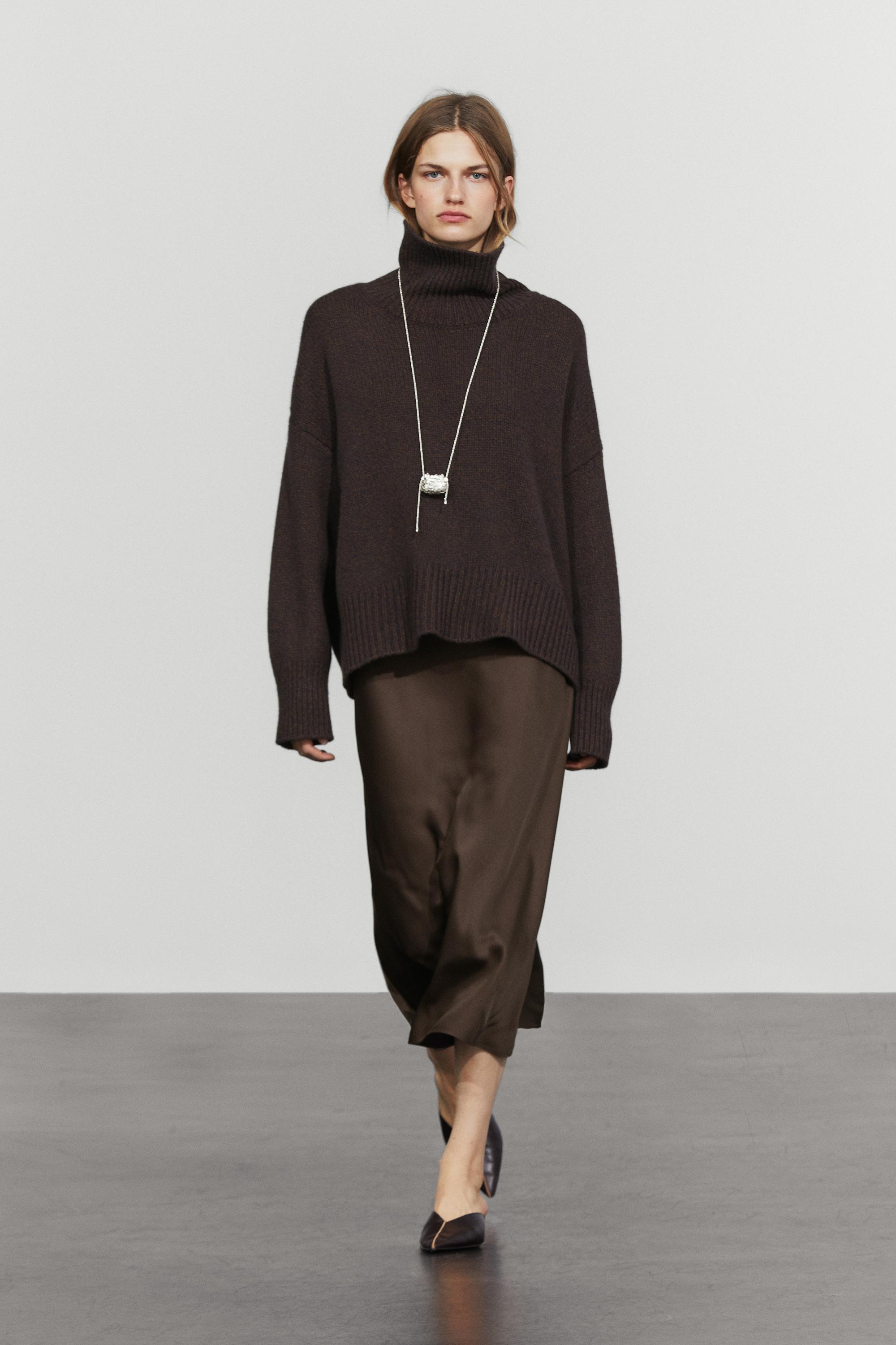 Satin midi skirt — Brown