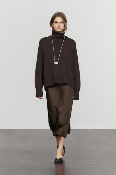 Zara Satin midi skirt - Brown - Image 0