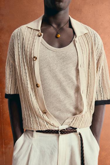 CAMISA PUNTO CALADOS - Beige de Zara - Imagen 0