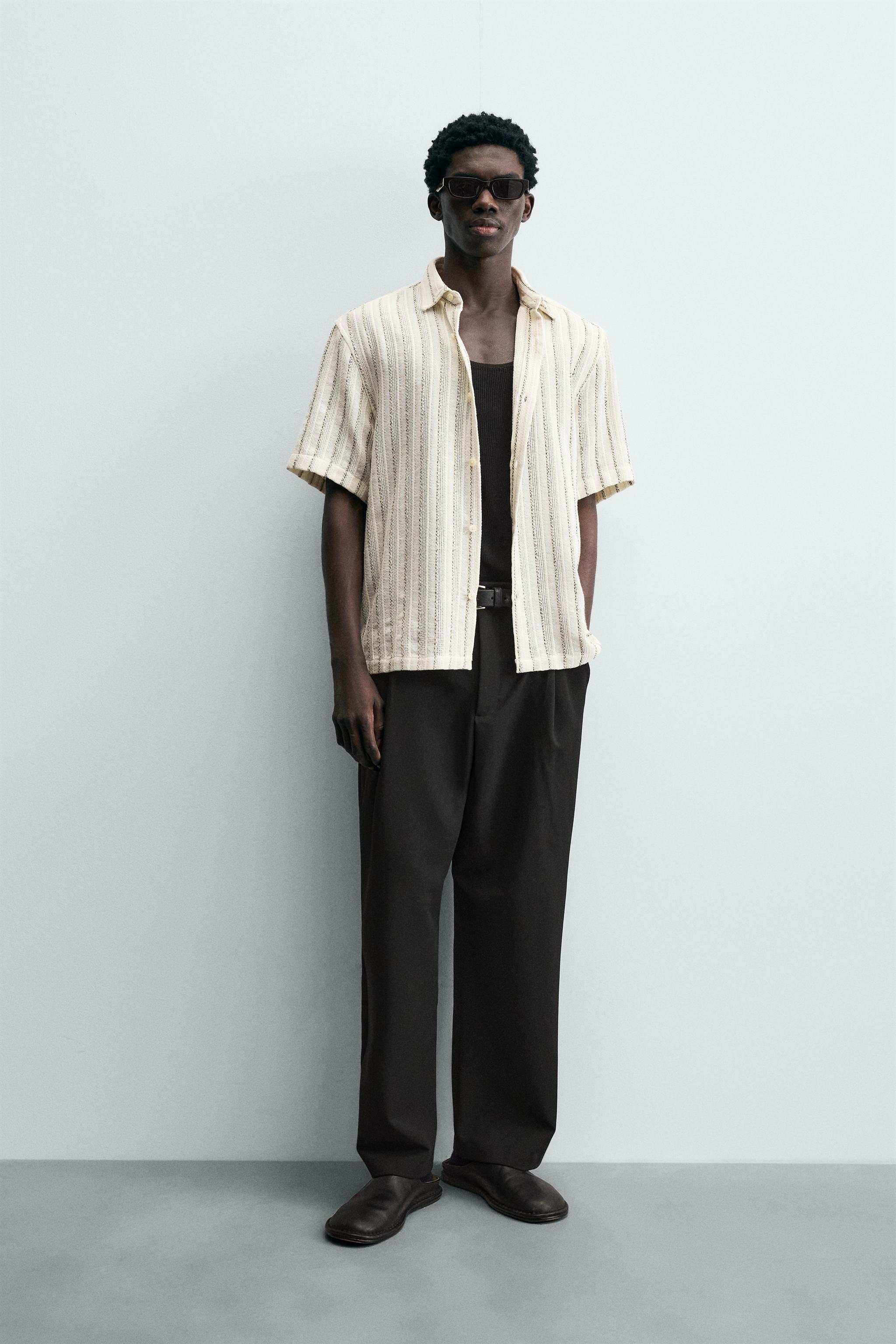 STRIPED TEXTURED SHIRT - CAMEL/WHITE | ZARA South Africa