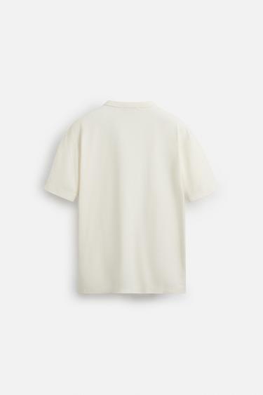 T-SHIRT MÉLANGE CHANVRE COL BOUTONS - Écru de Zara - Image 7