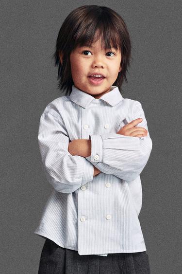 РУБАШКА В ПОЛОСКУ НА ДВОЙНЫХ ПУГОВИЦАХ — СИНИЙ от Zara