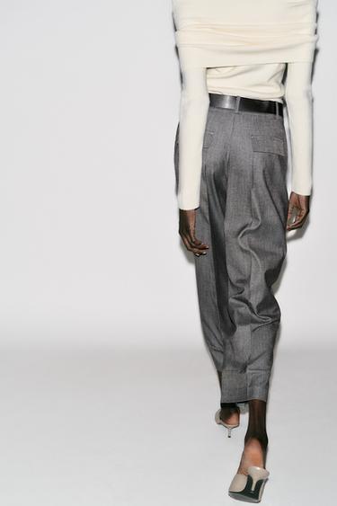 TROUSERS WITH BELT AND TURN-UP HEMS - Dark grey by Zara - Image 4