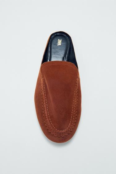 SLINGBACK SPLIT SUEDE BABOUCHES - Brick by Zara