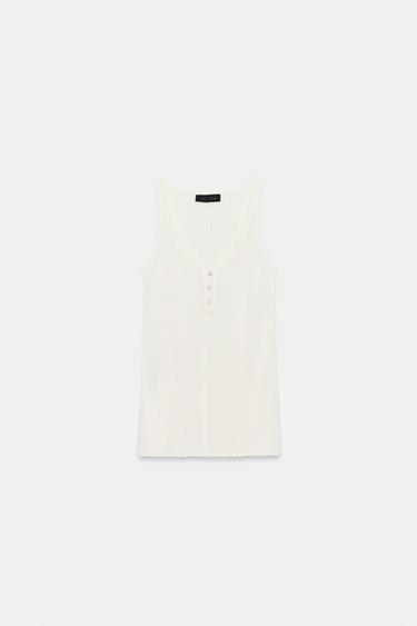 KNIT ROUND NECK TOP - Ecru by Zara - Image 4