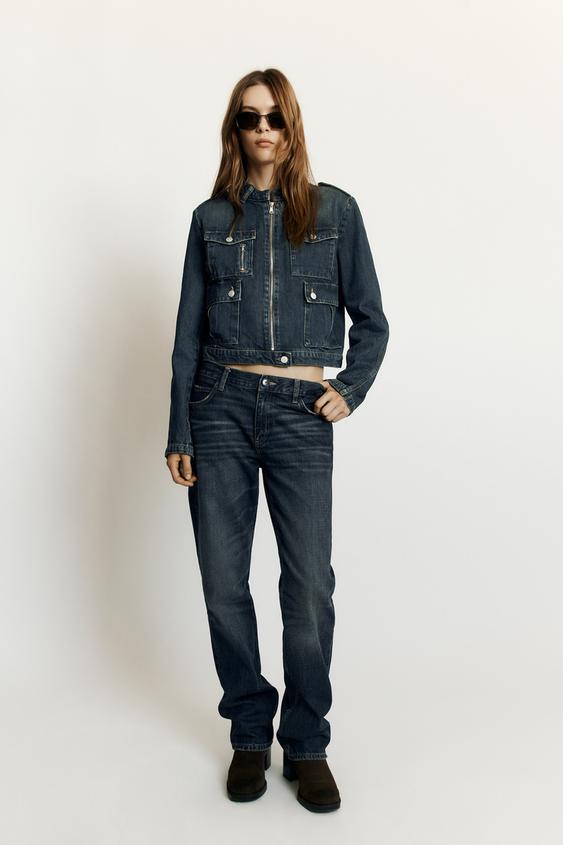 TRF DENIM FITTED JACKET WITH POCKETS - Navy blue by Zara - Image 0