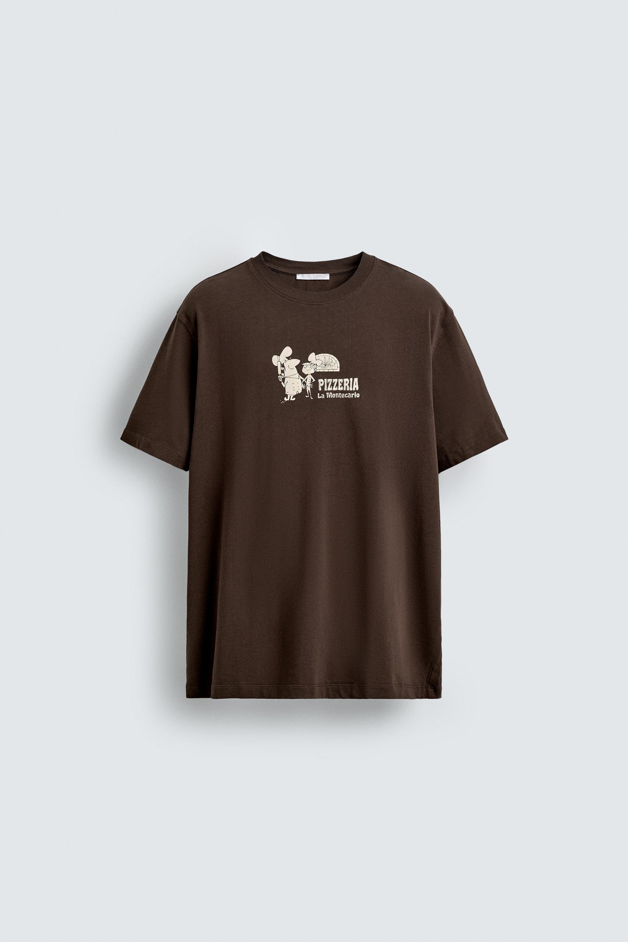 PIZZERIA LA MONTECARLO PRINT T-SHIRT - Brown | ZARA United States
