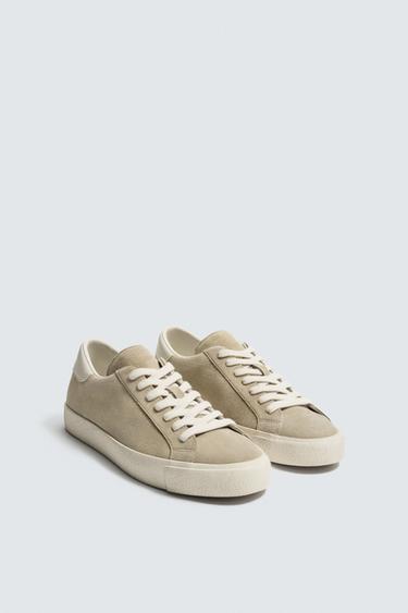 Zara LEATHER HEEL DETAIL SNEAKERS - Sandy Brown