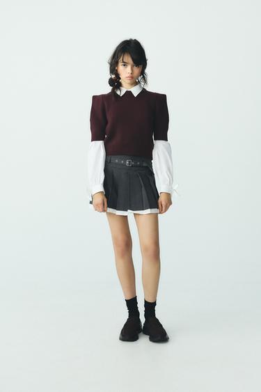 SKORT WITH CONTRAST BELT AND PLEATS - Dark grey by Zara