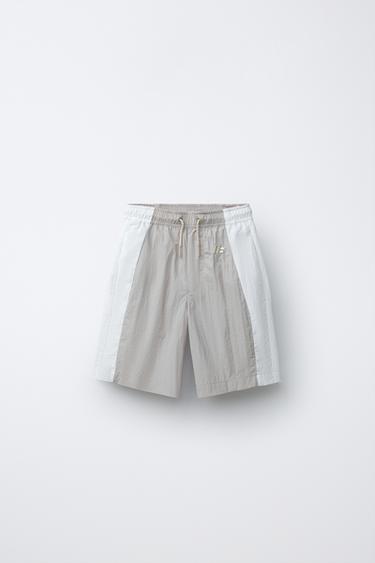 NYLON COLOUR BLOCK BERMUDA SHORTS - Beige by Zara