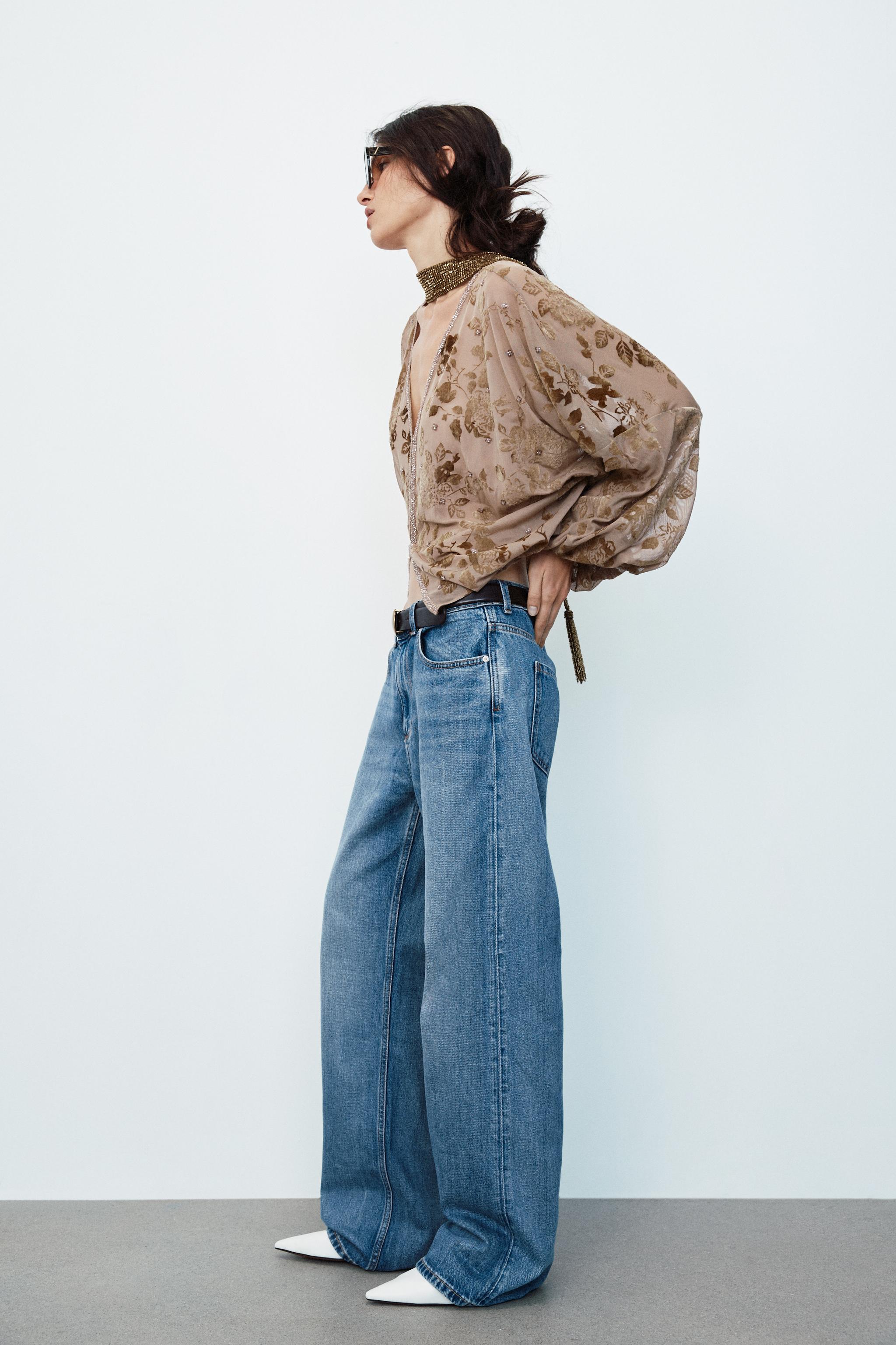 FLOCKED EMBROIDERED BLOUSE
