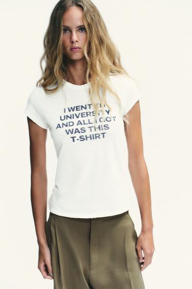 CAMISETA RÚSTICA TEXTO - Azul / Blanco de Zara