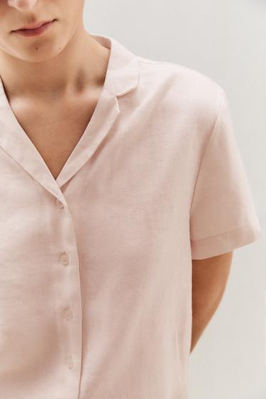 SHORT-SLEEVED LINEN SHIRT - Pink by Zara - Image 4