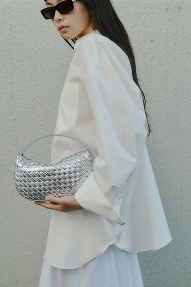 編み込みエフェクト ハンドバッグシルバーZaraの編み込みエフェクト ハンドバッグ - シルバー