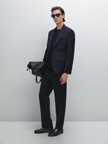 Zara Pinstripe wool suit blazer - Navy blue