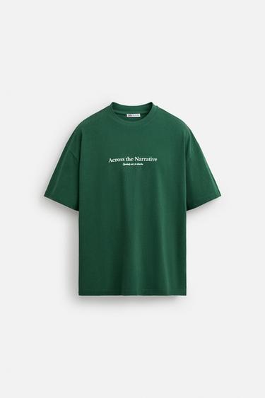 SLOGAN PRINT T-SHIRT - Green by Zara