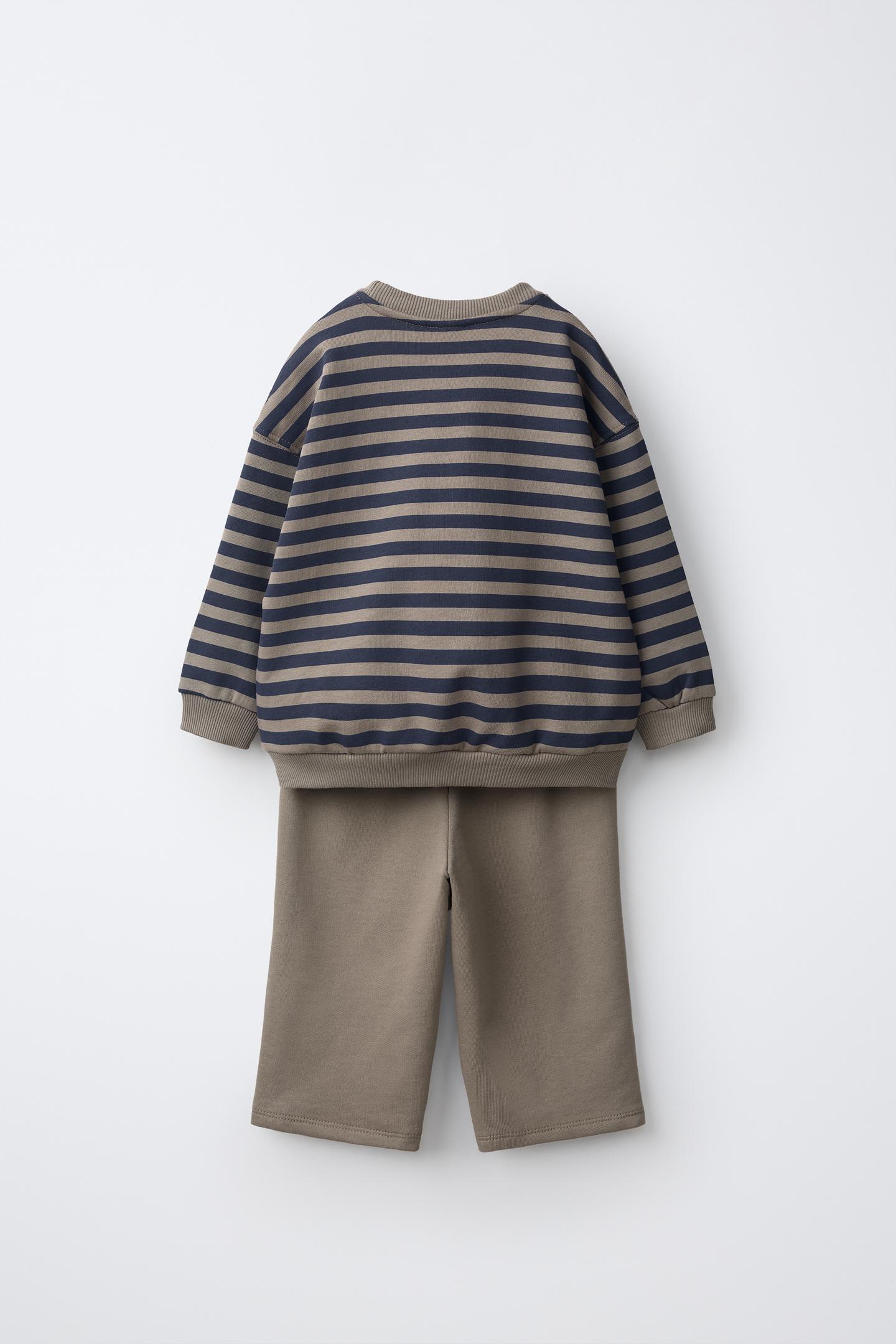 Детские комплекты Zara Striped Sweatshirt and Wide-Leg Pants Jogging Set, цвет: Серый / Синий — фото 2