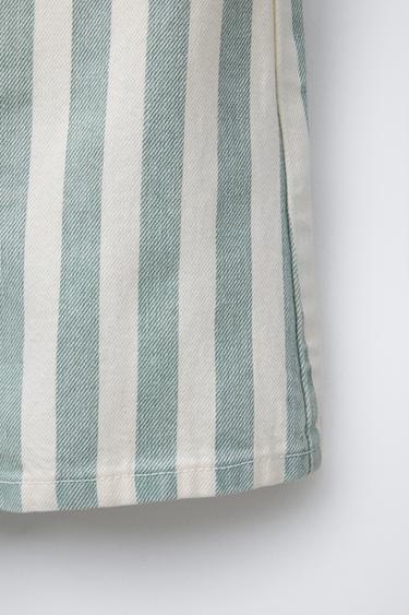 STRIPED TWILL SHORT DUNGAREES - Ecru / Blue by Zara - Image 3