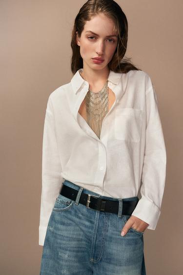 CAMISA CON LINO ZW COLLECTION - Blanco de Zara