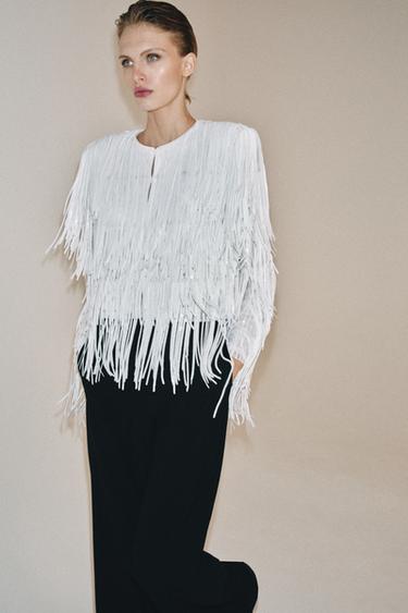 VESTE FRANGES PAILLETTES ZW COLLECTION - Blanc cassé de Zara - Image 6