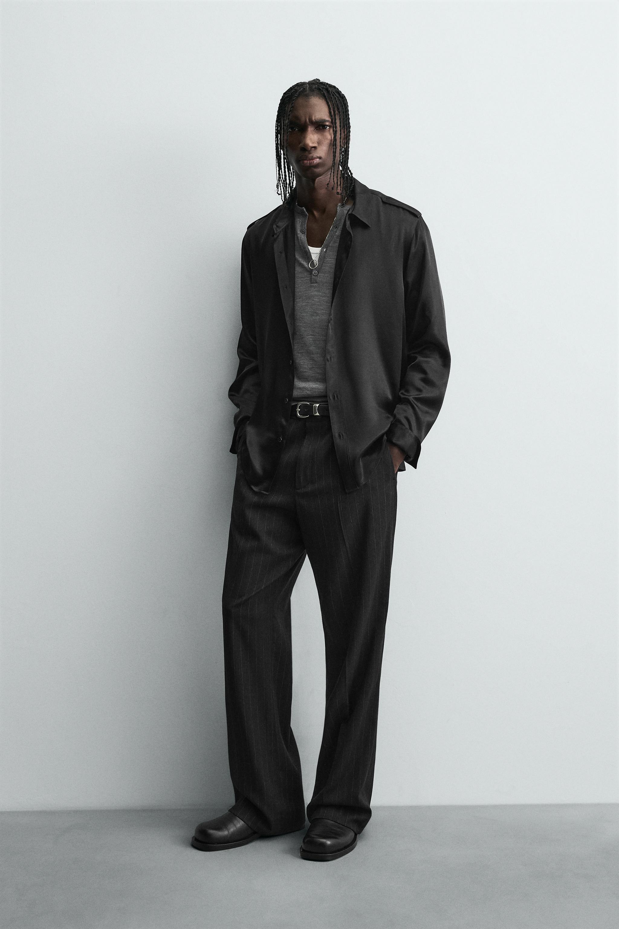 RELAXED FIT SATIN EFFECT SHIRT - Black | ZARA Canada