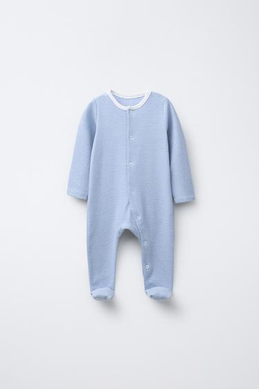 STRIPED SLEEPSUIT WITH CONVERTIBLE FOOT - Mid-blue by Zara