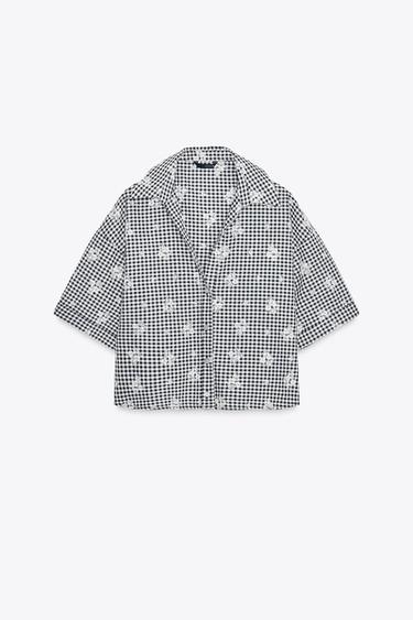 GINGHAM SHIRT WITH EMBROIDERY - Ecru / Blue by Zara - Image 6