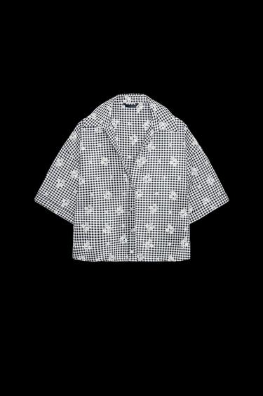 CAMISA CUADRO VICHY BORDADOS - Crudo / Azul de Zara - Imagen 0