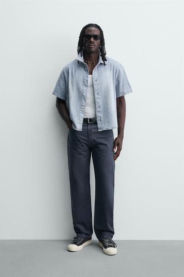 CAMISA BOXY FIT DENIM LIGERO - Azul claro de Zara - Imagen 0