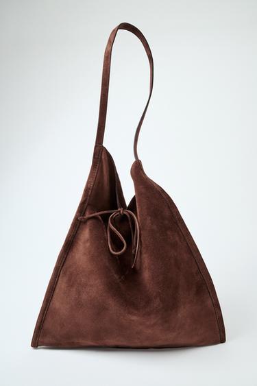FLAT LEATHER BAG WITH TIE CLOSURE - Brown by Zara