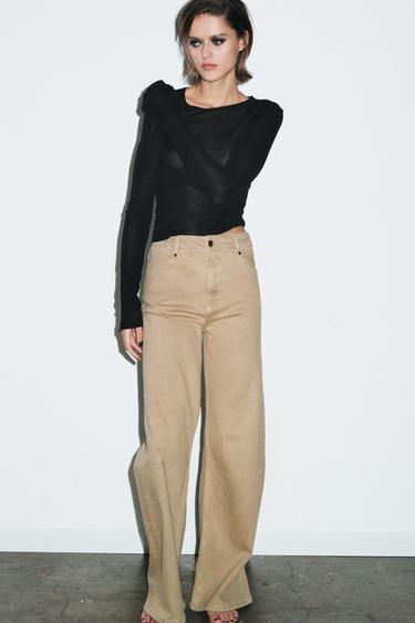 Zara ZW COLLECTION HIGH-WAIST WIDE LEG JEANS - Sand