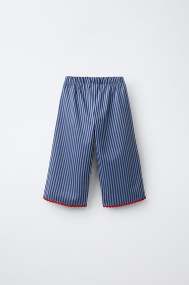 STRIPED RICKRACK PANTS — Bluish 2