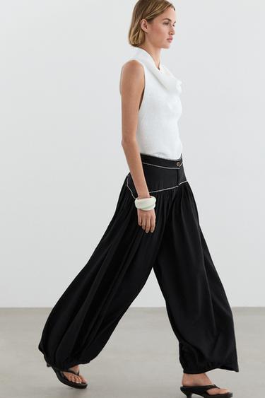 Zara Flowing trousers with contrast detail - Black