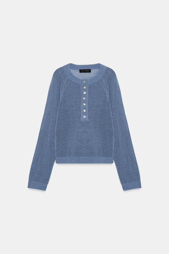 PULL EN MAILLE À BOUTONS - Bleu de Zara - Image 8